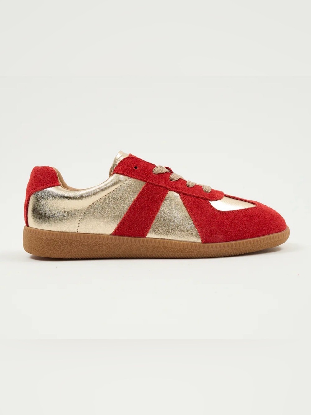 NIB [Lonza] Delta Red Metallic Gold Suede Runner Sneakers Women’s EU 39 / US 8.5 - Picture 5 of 16